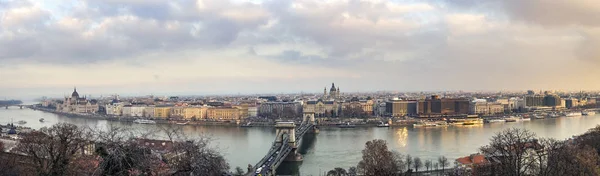 Panorama Budapeste Hungria Com Ponte Cadeia Parlamento — Fotografia de Stock