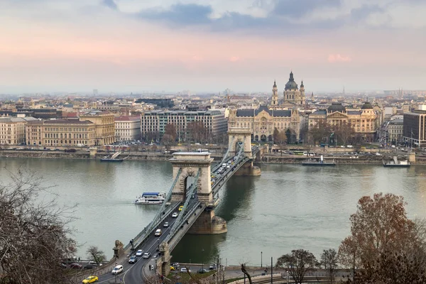 Панорама Будапешт Моста Зимовий Час — стокове фото
