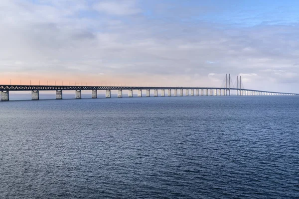 Vista Ponte Oresund Durante Pôr Sol Sobre Mar Báltico — Fotografia de Stock
