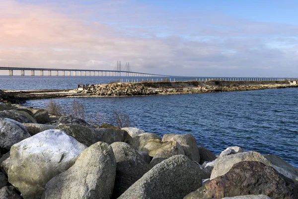 Blick Auf Die Orosundbrücke Bei Sonnenuntergang Über Der Ostsee — Stockfoto