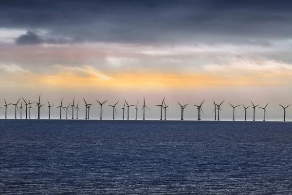 Offshore Wind Turbines in cloudy weather near Copenhagen, Denmark