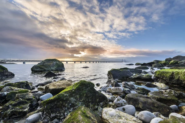 Vista Del Puente Oresund Atardecer Sobre Mar Báltico — Foto de Stock