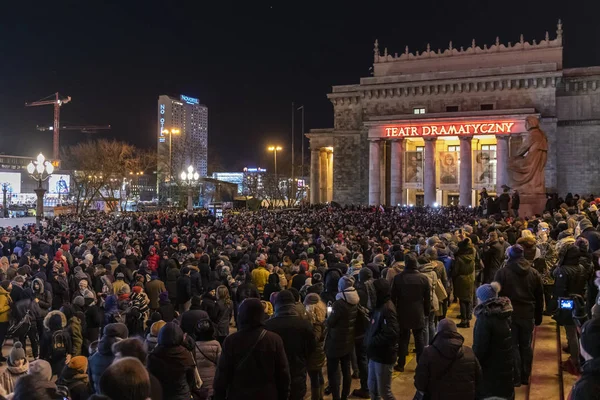 Warszawa Polska Stycznia 2019 Kilka Tysięcy Osób Marzec Myśli Centrum — Zdjęcie stockowe