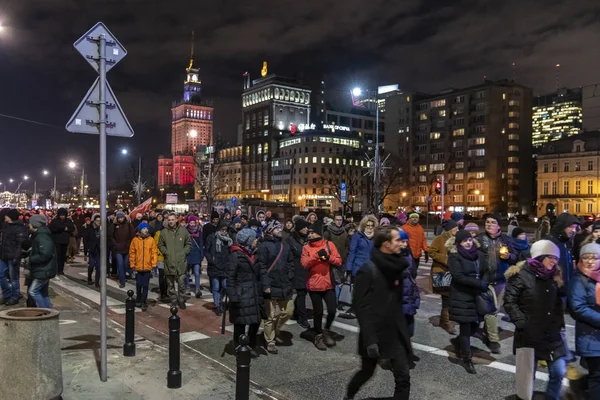 Varsovia Polonia Enero 2019 Varios Miles Personas Marchan Por Centro —  Fotos de Stock