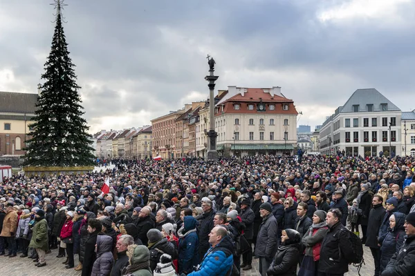 Warszawa Poland January 2019 Mourners Watch Live Public Viewing Funeral — Stock Photo, Image