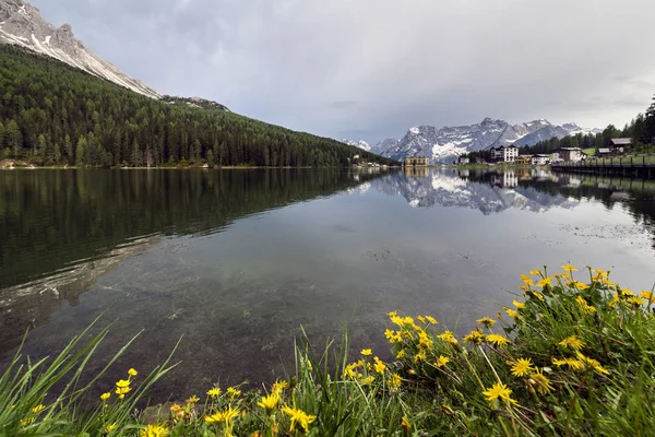 Jaro Hory Panorama Zasněžené Vrcholky Italských Alp Dolomity Alpy Itálie — Stock fotografie