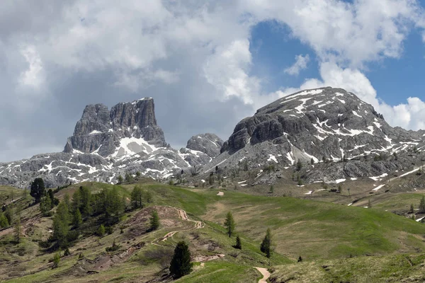 Навесні Гір Панорама Засніжені Піки Італійських Альп Доломітові Альпи Альпи — стокове фото