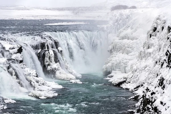 Gulfoss vattenfall på vintern, Island — Stockfoto