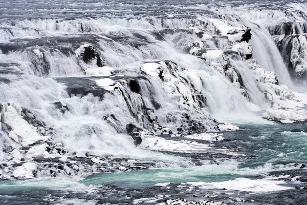 Gulfoss Wasserfall im Winter, Island — Stockfoto