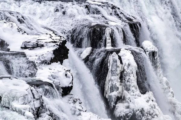 Gulfoss vattenfall på vintern, Island — Stockfoto