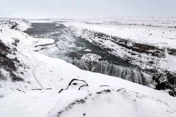 Gulfoss Wasserfall im Winter, Island — Stockfoto