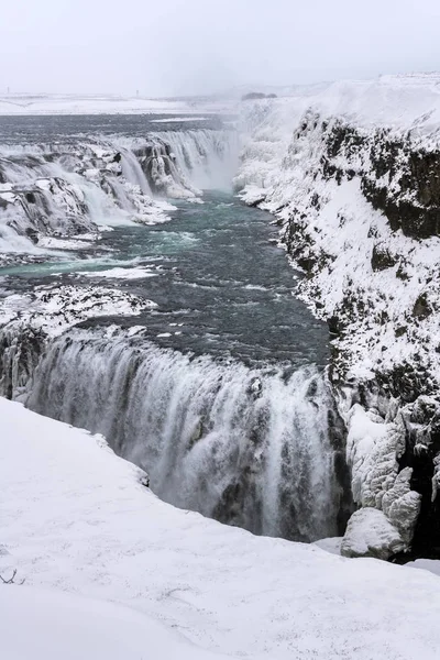 Gulfoss Wasserfall im Winter, Island — Stockfoto