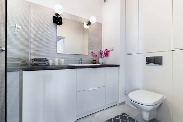 Moderno Pequeno Banheiro Elegante Apartamento Estilo Escandinavo — Fotografia de Stock