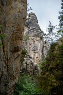 Adrspach ve Teplice Kayaları 'nın ünlü kumtaşı kuleleri. Nothe Bohemya, Adrspach ve Teplice 'deki yüksek kumdan taş kuleler.