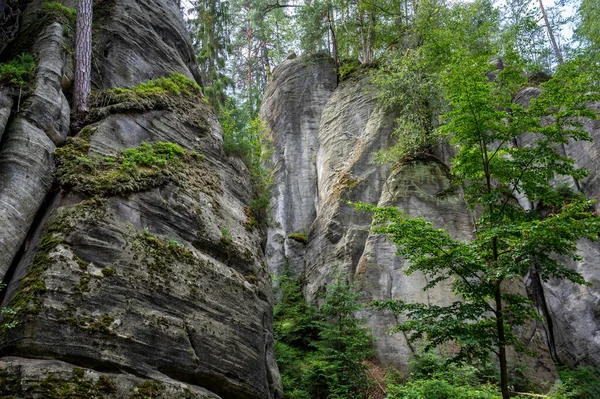 Famous sandstone rock towers of Adrspach and Teplice Rocks. High sand stone towers in Nothern Bohemia, Adrspach and Teplice.