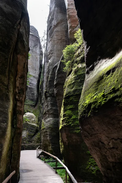 Famous sandstone rock towers of Adrspach and Teplice Rocks. High sand stone towers in Nothern Bohemia, Adrspach and Teplice.