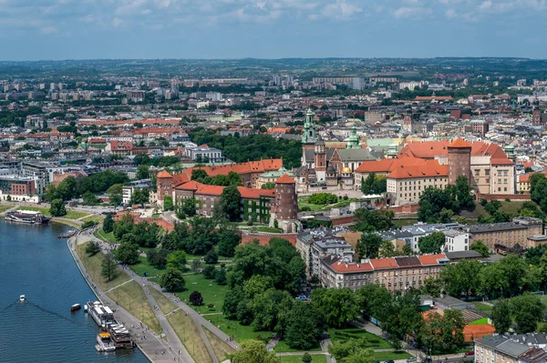 Vista Aérea Cracovia Una Capital Histórica Polonia Atardecer Día Soleado — Foto de Stock