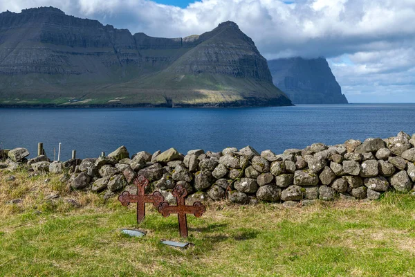 Faroe Adaları Ndaki Vidoy Adası Ndaki Vidareidis Köyündeki Eski Mezarlık — Stok fotoğraf