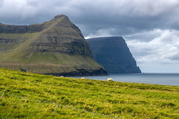Paesaggio Naturale Nordico Villaggio Vidareidis Isole Faroe Danimarca — Foto Stock