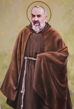 Valencia, İspanya - 15 Haziran 2018: Açık havada Valencia, Padre Pio ya da Aziz Pio Pietrelcina, ünlü İtalyan rahip, Rahibe, stigmatist ve mistik St. Nicholas Kilisesi.