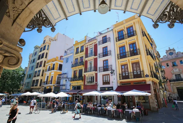 Valencia Spain June 2018 Terraces Colorful Restaurants Calle Palafox Center — Stock Photo, Image