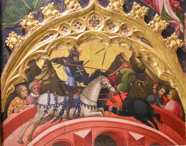 Valence Espagne Juin 2018 Peinture Médiévale Représentant Tournoi Entre Chevaliers — Photo