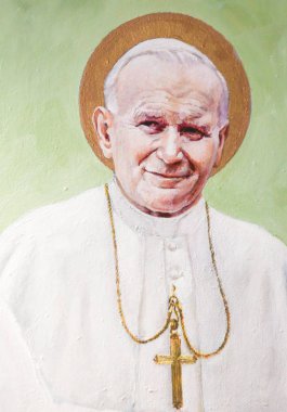 Valencia, İspanya - 15 Haziran 2018: Fresk Kilisesi Saint Nicholas ve Saint Peter şehit Valencia, İspanya, Papa John Paul II