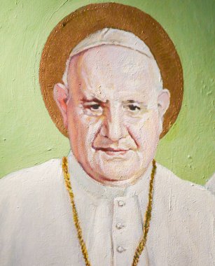 Valencia, İspanya - 15 Haziran 2018: Aziz Nikolaos Kilisesi fresk ve Saint Peter şehit Valencia, İspanya, Papa'nın Saint John XXIII tasvir