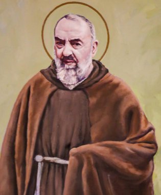 Valencia, İspanya - 15 Haziran 2018: Açık havada Valencia, Padre Pio ya da Aziz Pio Pietrelcina, ünlü İtalyan rahip, Rahibe, stigmatist ve mistik St. Nicholas Kilisesi.