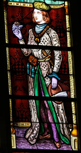 ブルージュ ベルギー 2018 ベルギー ブルージュの聖血聖堂ステンド グラス フィリップを描いた カスティーリャ女王と呼ばれる ハンサムやフェア — ストック写真
