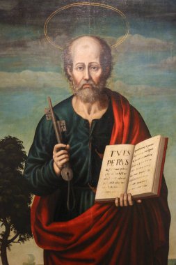 Valencia, İspanya - 15 Haziran 2018: Resim of Saint Peter, ilk Piskopos Roma Kilisesi Valencia, İspanya.