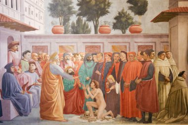 Florence, İtalya - 9 Ağustos 2018: Theophilus oğlu tarafından Masaccio, Floransa, İtalya Brancacci Chapel ünlü erken Rönesans fresk yetiştirme