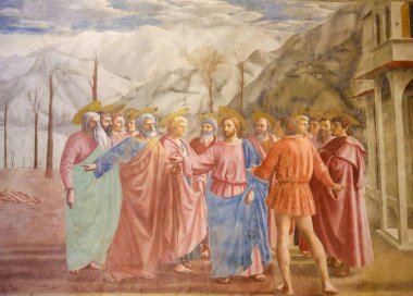 Florence, İtalya - 9 Ağustos 2018: Tribute para, ünlü fresk Masaccio Brancacci Chapel, 