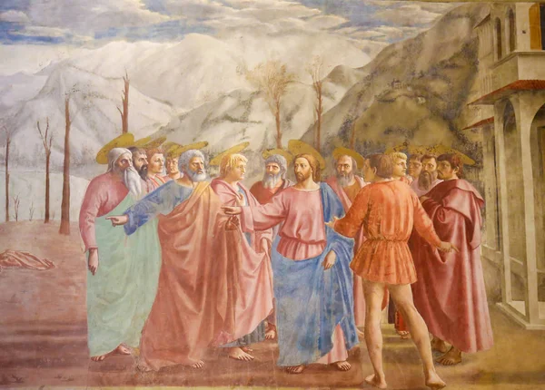 Firenze Olaszország Augusztus 2018 Ban Tribute Pénz Híres Freskója Masaccio — Stock Fotó