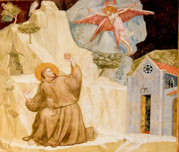 意大利佛罗伦萨 2018年8月9日 圣弗朗西斯乔托的著名绘画接受红斑在巴蒂教堂 圣十字教堂 佛罗伦萨 意大利 — 图库照片