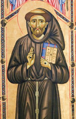 Florence, İtalya - 9 Ağustos 2018: Bardi Şapel, Maestro della Croce, St Francis alma Stigmata Basilica Santa Croce, Florence, İtalya.