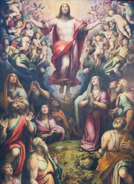 Florence, İtalya - 9 Ağustos 2018: İsa Mesih, yükseliş Giovanni Stradano, Basilica Santa Croce, Florence, İtalya tarafından 16. yüzyıl resim.