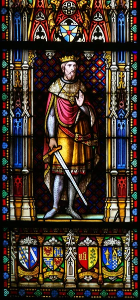 比利时布鲁日 2018年8月18日 比利时布鲁日圣血大教堂的彩色玻璃 描绘了十字军在耶路撒冷的鲍德温国王 Iii — 图库照片