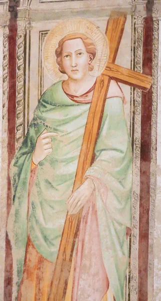 意大利佛罗伦萨 2018年8月9日 意大利佛罗伦萨圣十字教堂壁画 描绘一个携带十字架的天主教圣徒 — 图库照片