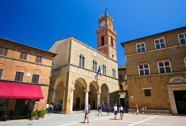 Pienza Agosto 2018 Palazzo Comunale Piazza Pio Pienza Toscana Italia — Foto Stock