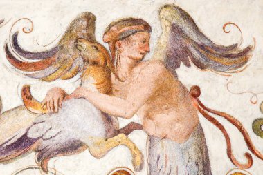 Florence, İtalya - 9 Ağustos 2018: 16. yüzyıl fresk Floransa, İtalya Palazzo Vecchio avlusunda