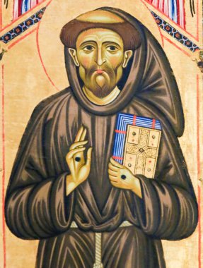 Florence, İtalya - 9 Ağustos 2018: Bardi Şapel, Maestro della Croce, St Francis alma Stigmata Basilica Santa Croce, Florence, İtalya.
