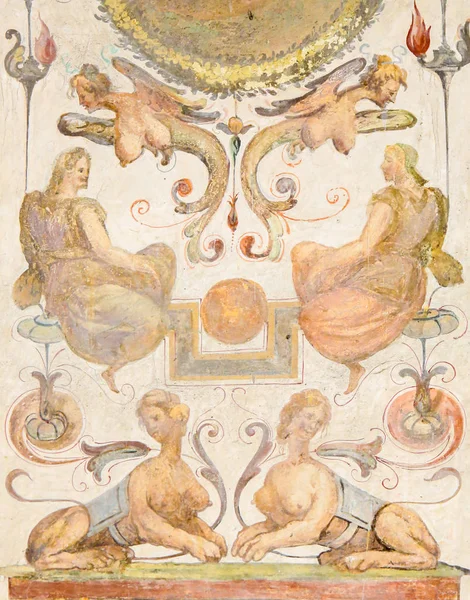 意大利佛罗伦萨 2018年8月9日 第十六世纪壁画在庭院的宫殿旧在佛罗伦萨 意大利 — 图库照片
