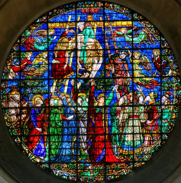 Firenze Agosto 2018 Vetrata Raffigurante Gesù Preso Dalla Croce Nella — Foto Stock
