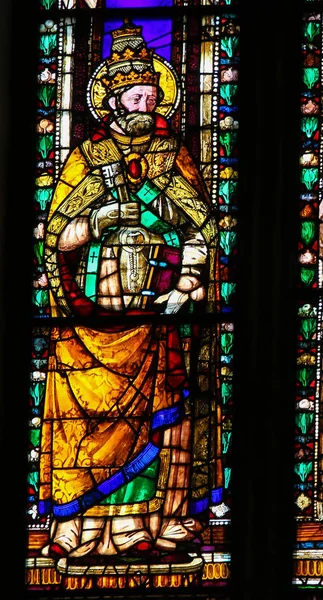 意大利佛罗伦萨 2018年8月9日 在大教堂圣十字教堂的彩色玻璃 佛罗伦萨 意大利 描绘教皇圣格雷戈里的伟大 — 图库照片