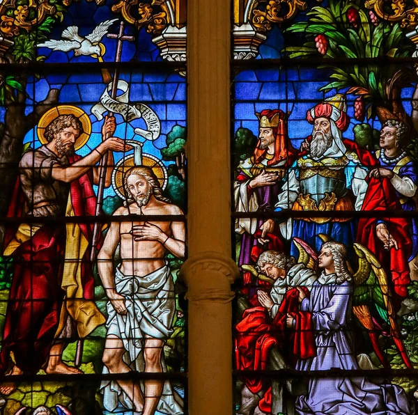 Burgos Spain August 2014 Stained Glass Window Depicting Baptism Jesus — Stock Photo, Image
