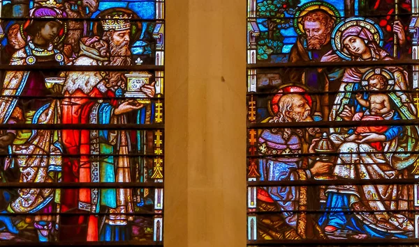 Burgos Spain August 2014 Stained Glass Window Depicting Epiphany Cathedral — Stock Photo, Image