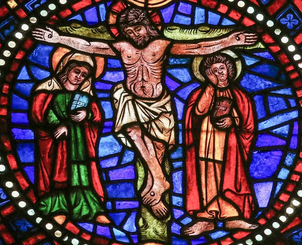 Leon Spain July 2014 Stained Glass Window Depicting Crucifixion Jesus — Stock Photo, Image