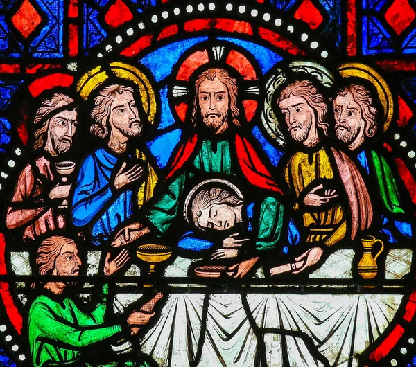 Tours France August 2014 Stained Glass Window Depicting Jesus Apostles — Stock Photo, Image