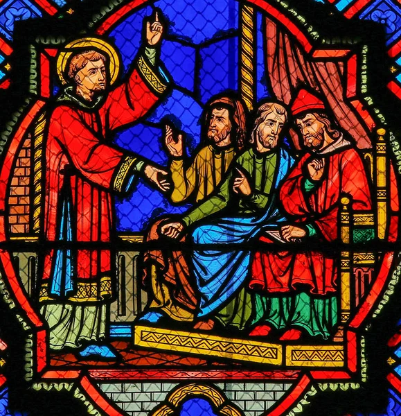 Tours France August 2014 Stained Glass Window Depicting Saint Preaching — Stock Photo, Image